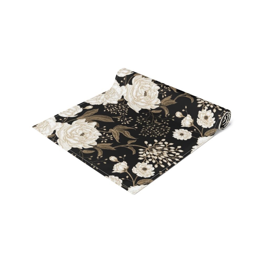 Floral Gold and White Peonies and Roses Oriental Style Table Runners - Image 7
