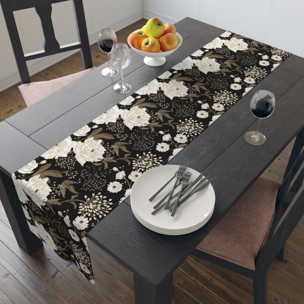 Floral Gold and White Peonies and Roses Oriental Style Table Runners - Image 9