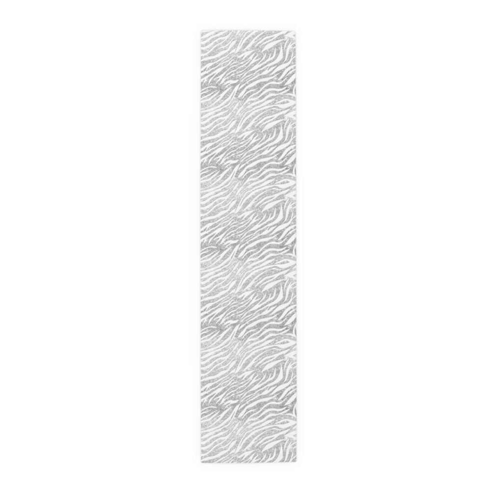 Chic Silver Glitter Zebra Striped on White Table Runners - Image 5