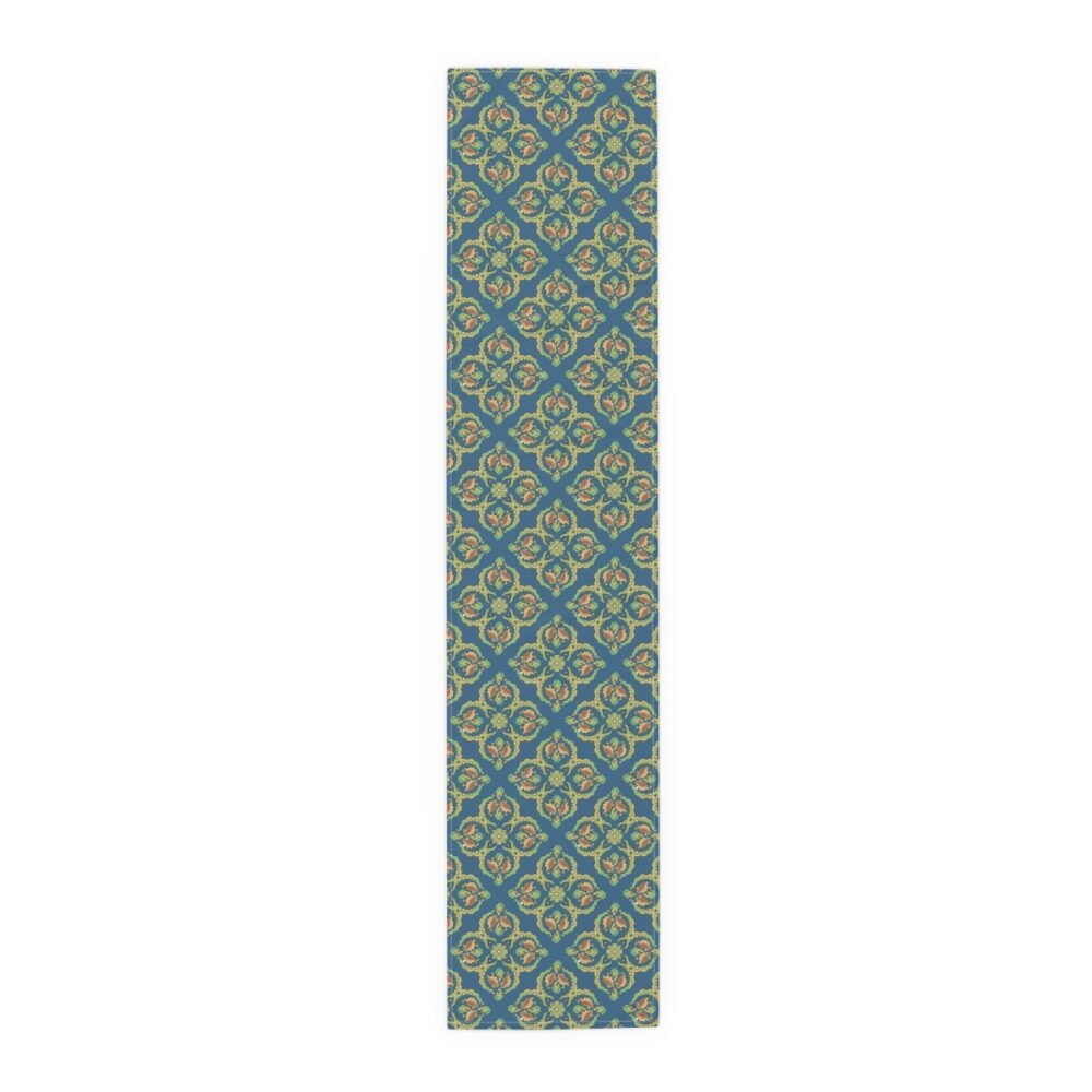 Traditional Floral Artwork On Teal Table Runners for Dining Room - Image 5