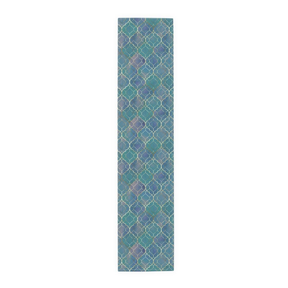 Turquoise Gold Moroccan Print Table Runners for Glass Table - Image 5