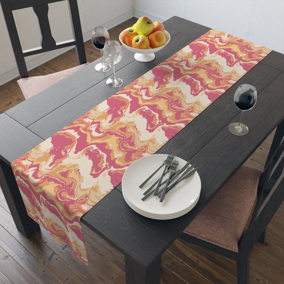 Camouflage Wavy Liquid Tie Dye Marble Pink Dining Table Runners - Image 9