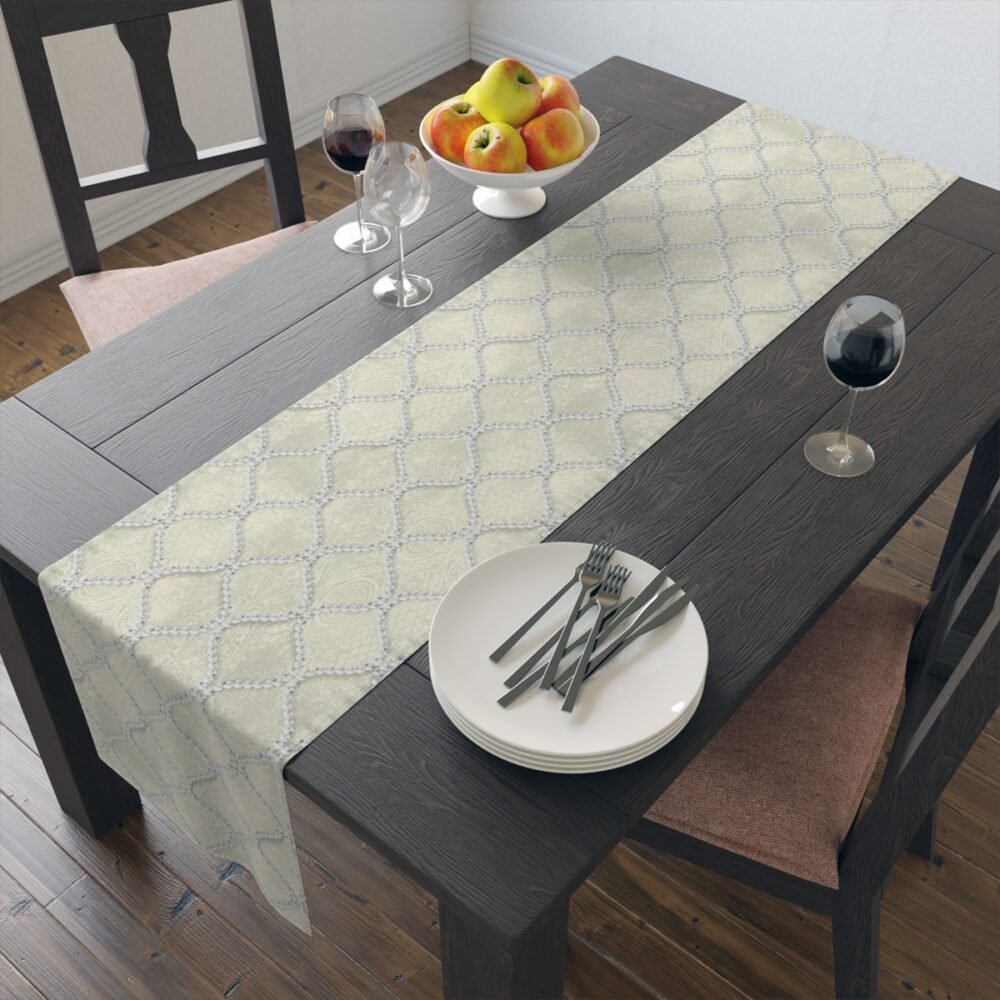 Printed Wavy Line Pearls Beige Dining Table Runners - Image 9
