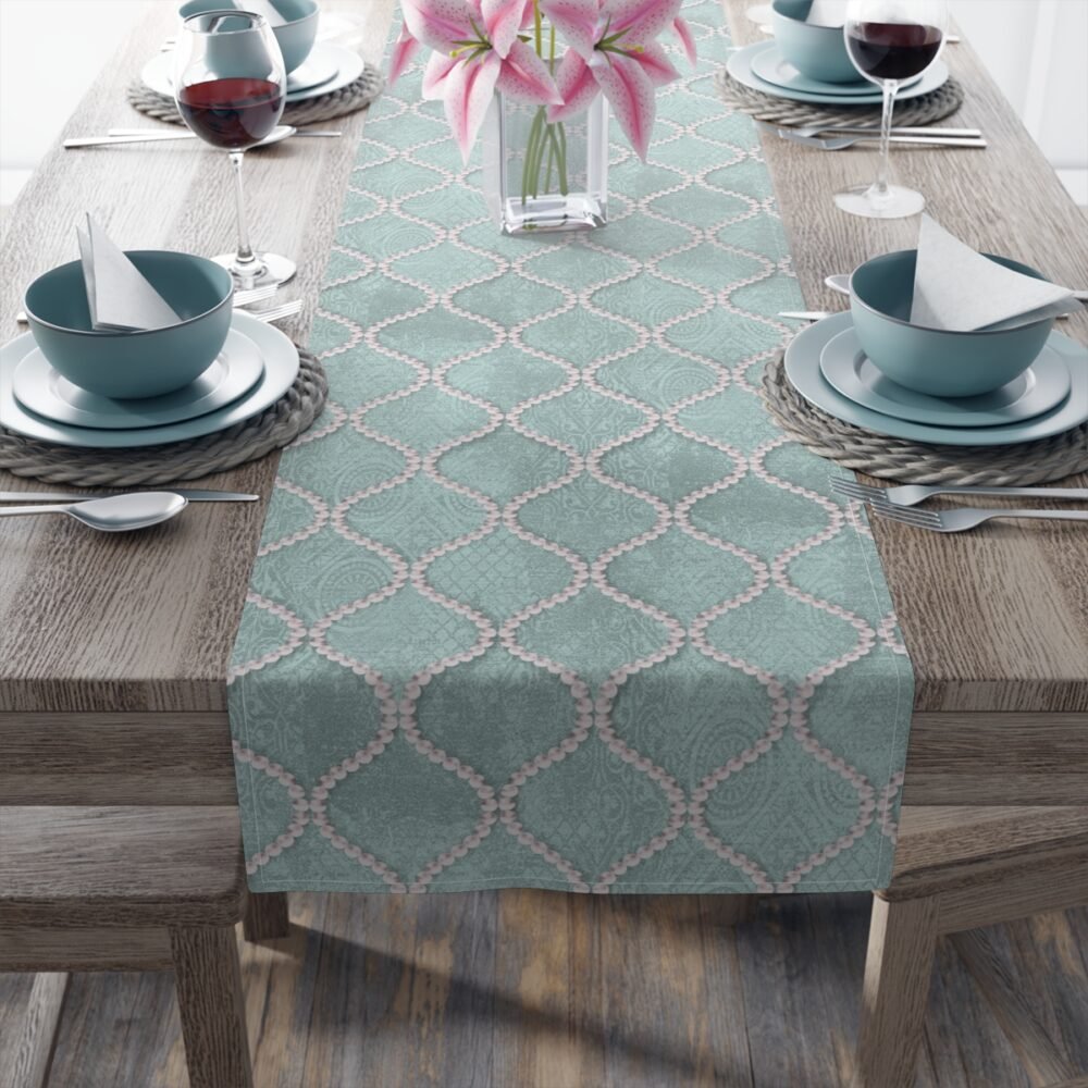 Mint Blue Wavy Line Pearls 4, 6 Seater Dining Table Runners - Image 10