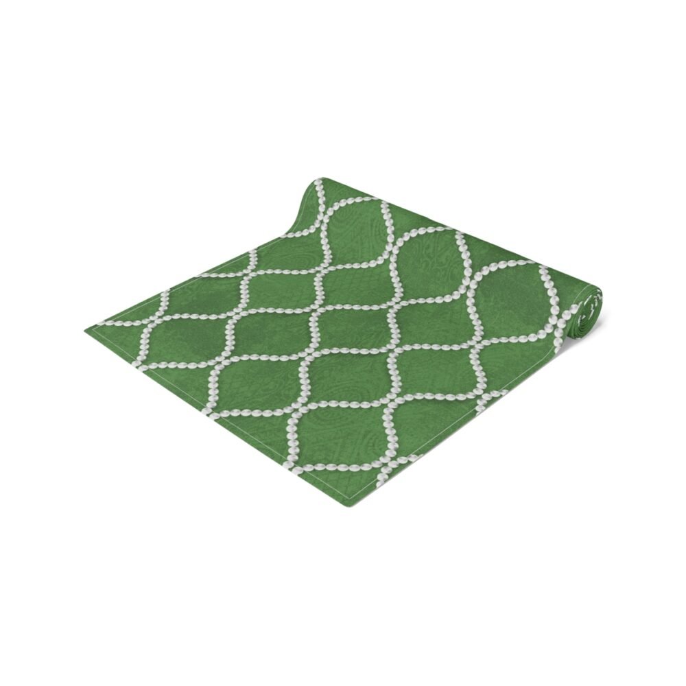 Abstract Wavy Line Pearls Dark Green Dining Table Runners - Image 7