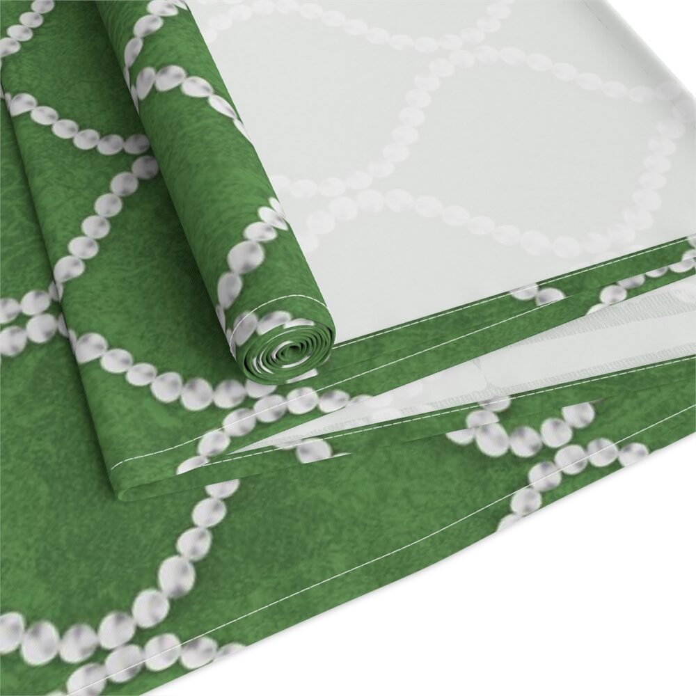 Abstract Wavy Line Pearls Dark Green Dining Table Runners - Image 8
