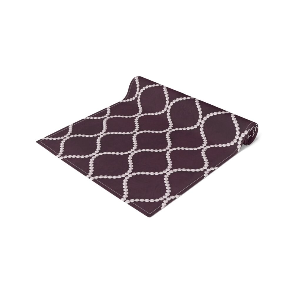 Printed Wavy Line Pearls Dark Purple Dining Table Runners - Image 7