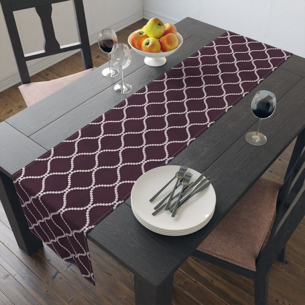 Printed Wavy Line Pearls Dark Purple Dining Table Runners - Image 9