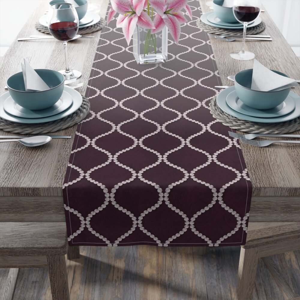 Printed Wavy Line Pearls Dark Purple Dining Table Runners - Image 10