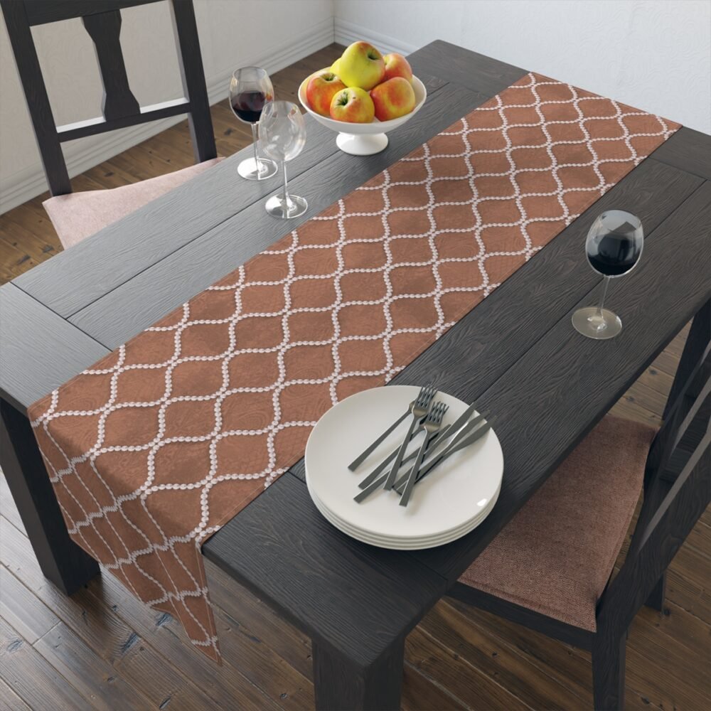 Decorative Wavy Line Pearls Amber Brown Dining Table Runners - Image 9