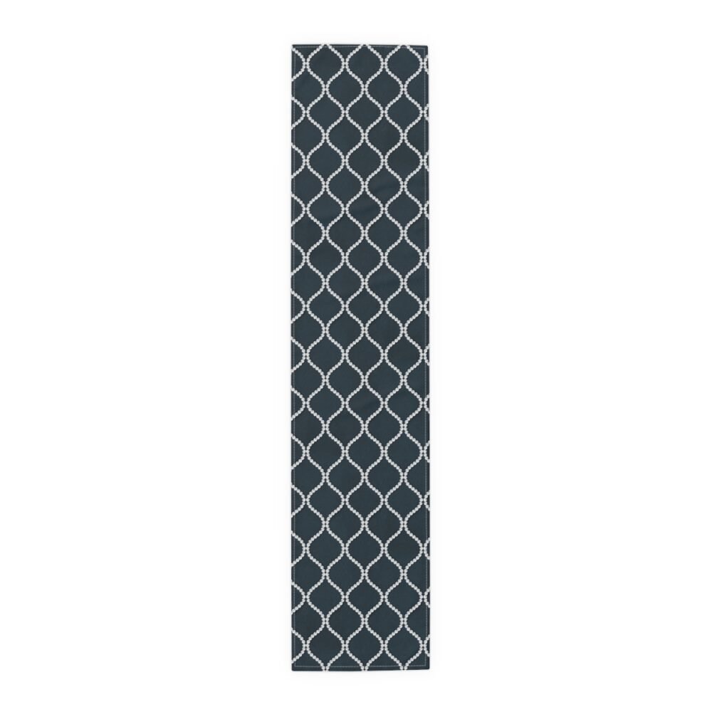Abstract Wavy Line Pearls Navy Blue Table Runners - Image 6