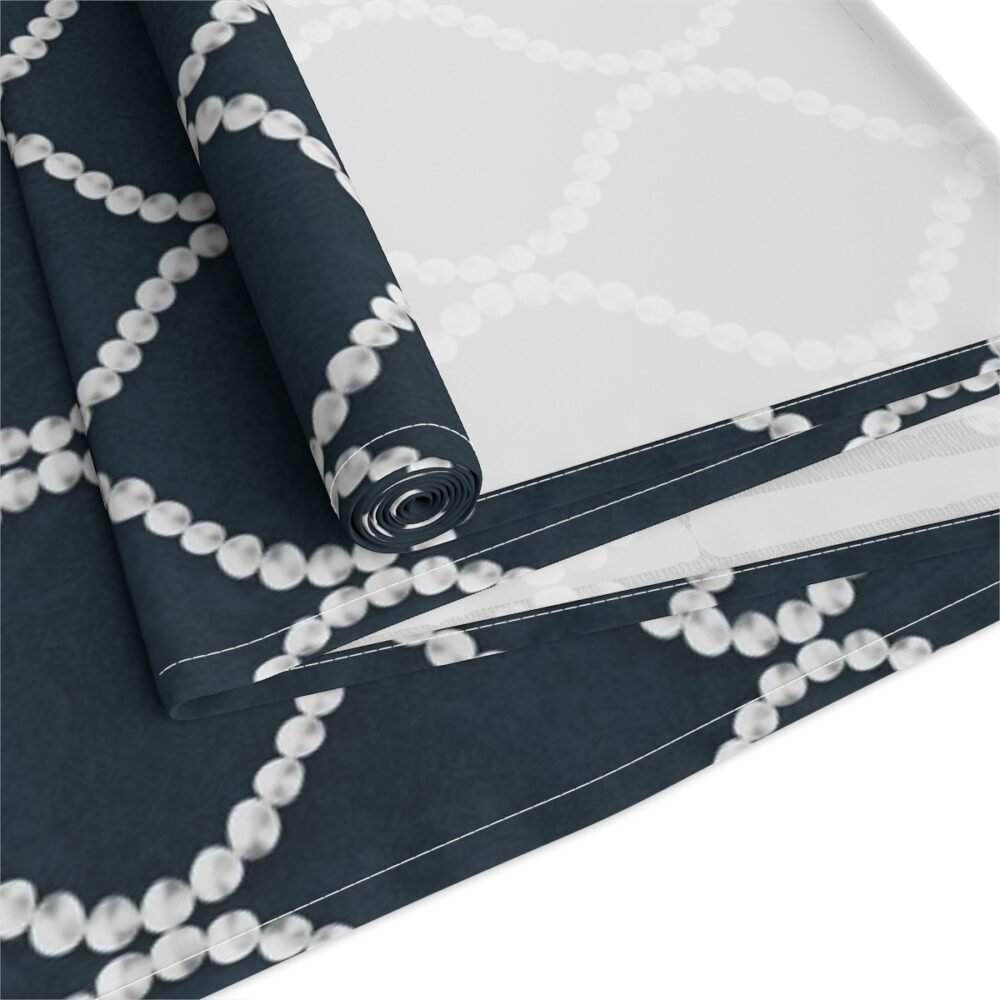 Abstract Wavy Line Pearls Navy Blue Table Runners - Image 8