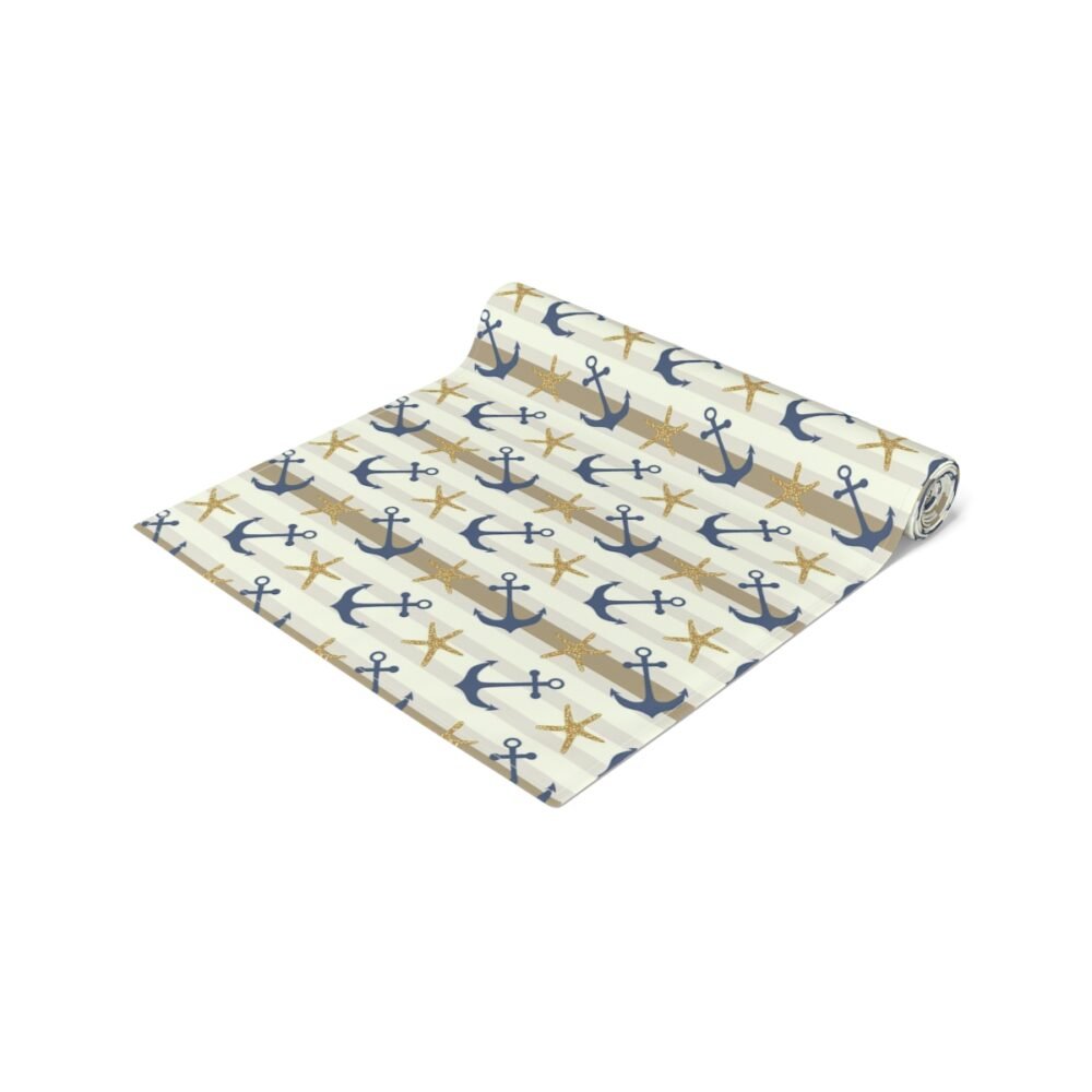 Nautical Anchor and Starfish Print on White Table Runners - Image 7