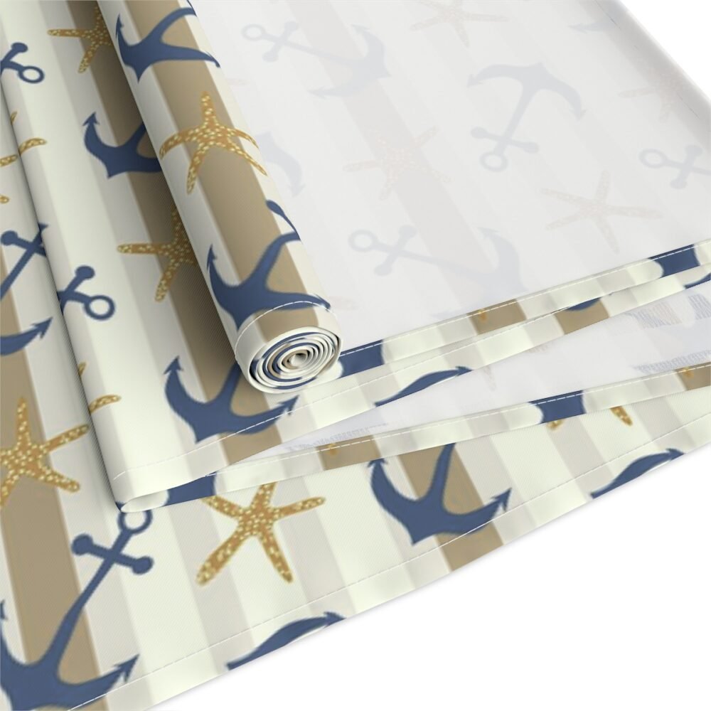Nautical Anchor and Starfish Print on White Table Runners - Image 8