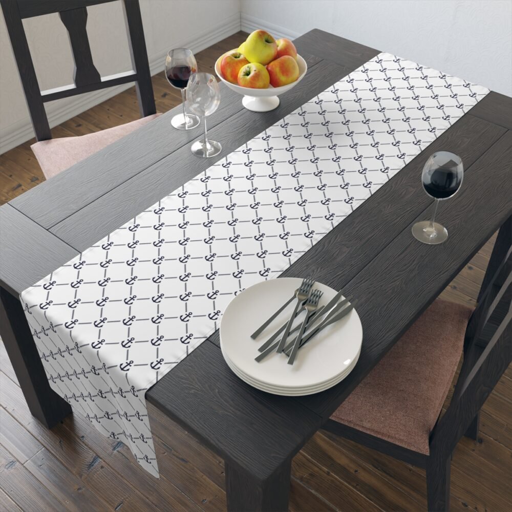 Nautical Marine Anchor Print on White Table Runners - Image 6
