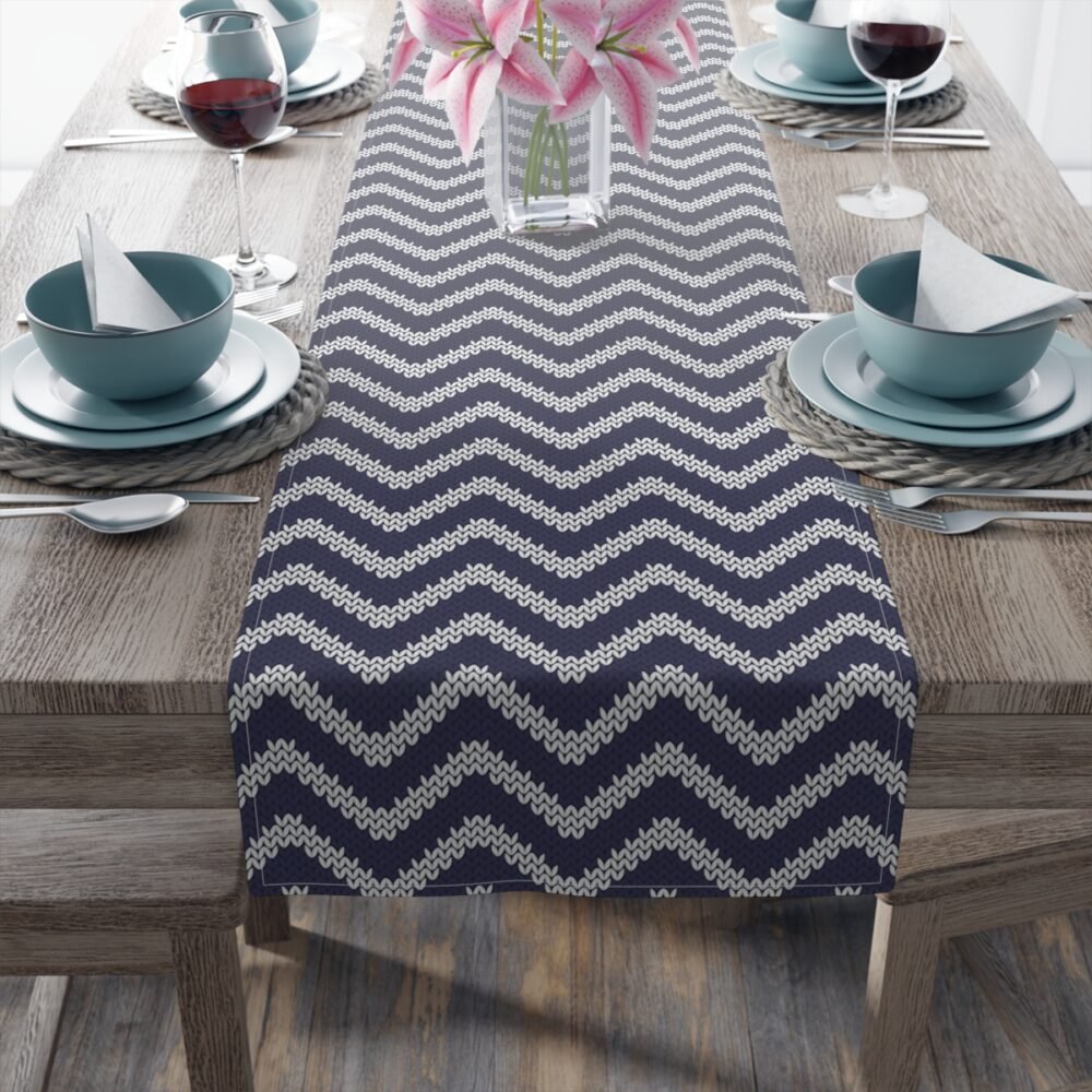 Navy Chevron Nautical Print Dining Table Runners - Image 10