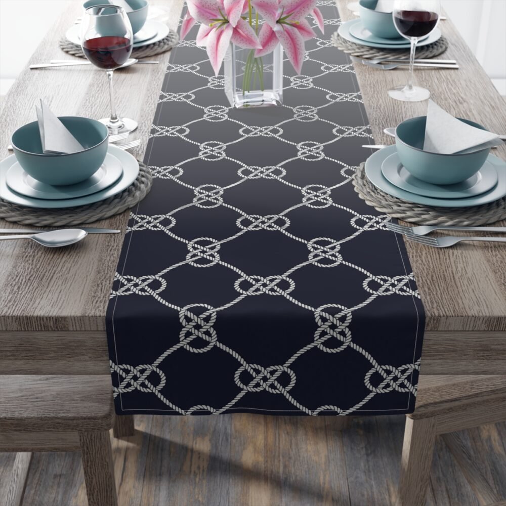 Nautical Rope Pattern on Dark Blue Dining Table Runners - Image 10