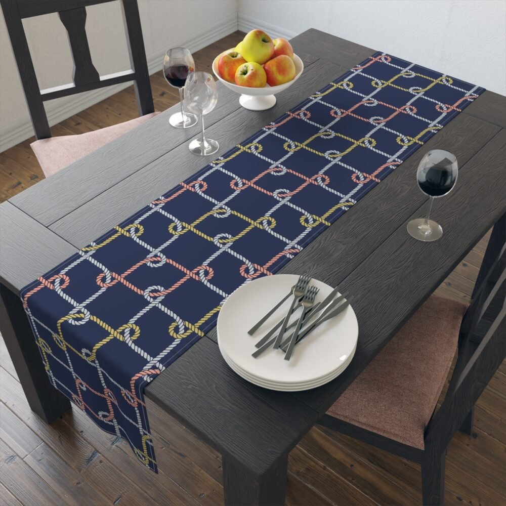 Decorative Colorful Nautical Rope Loop on Dark Blue Table Runners - Image 9