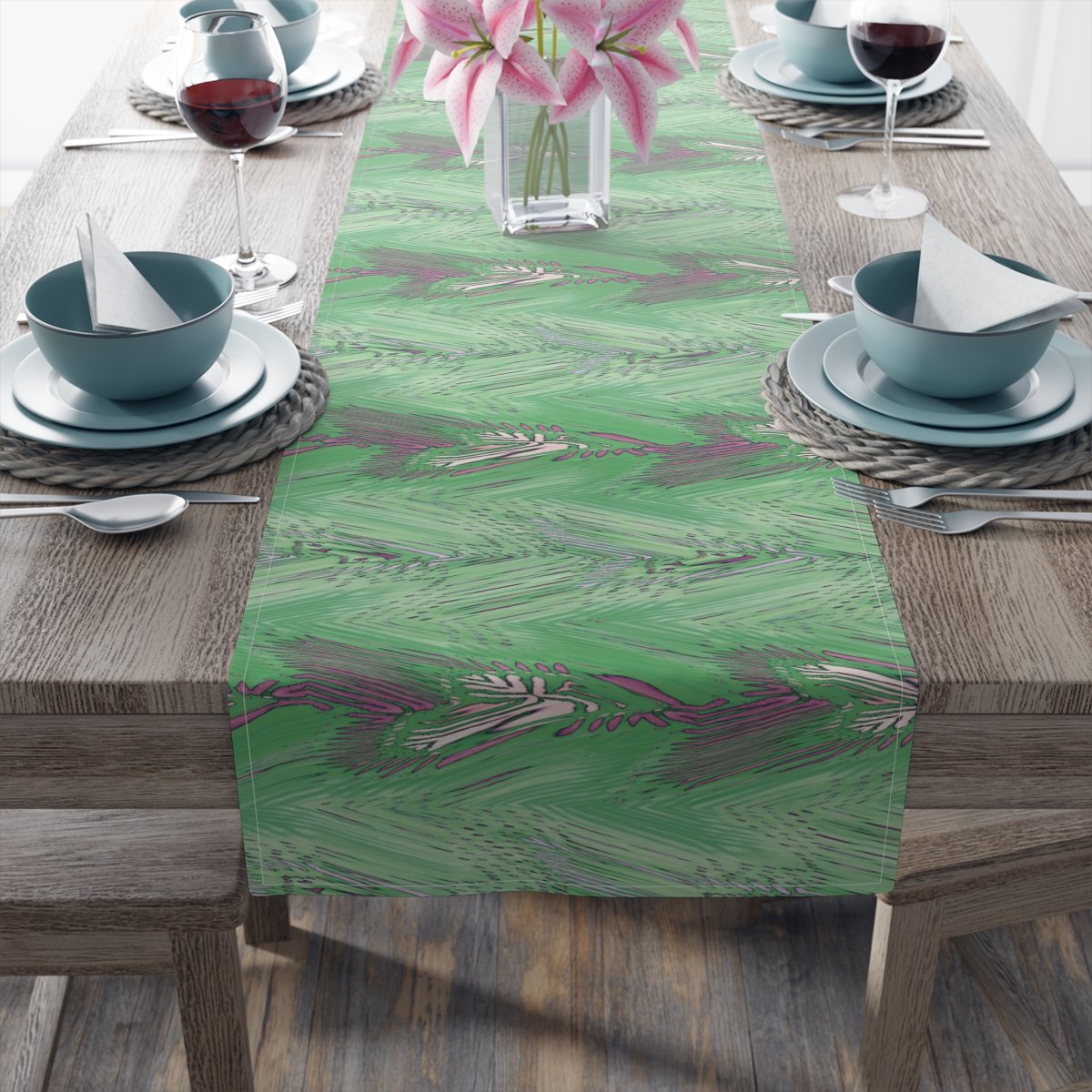 Lettuce Green Tie Dye Spring Dining Table Runners - Image 10