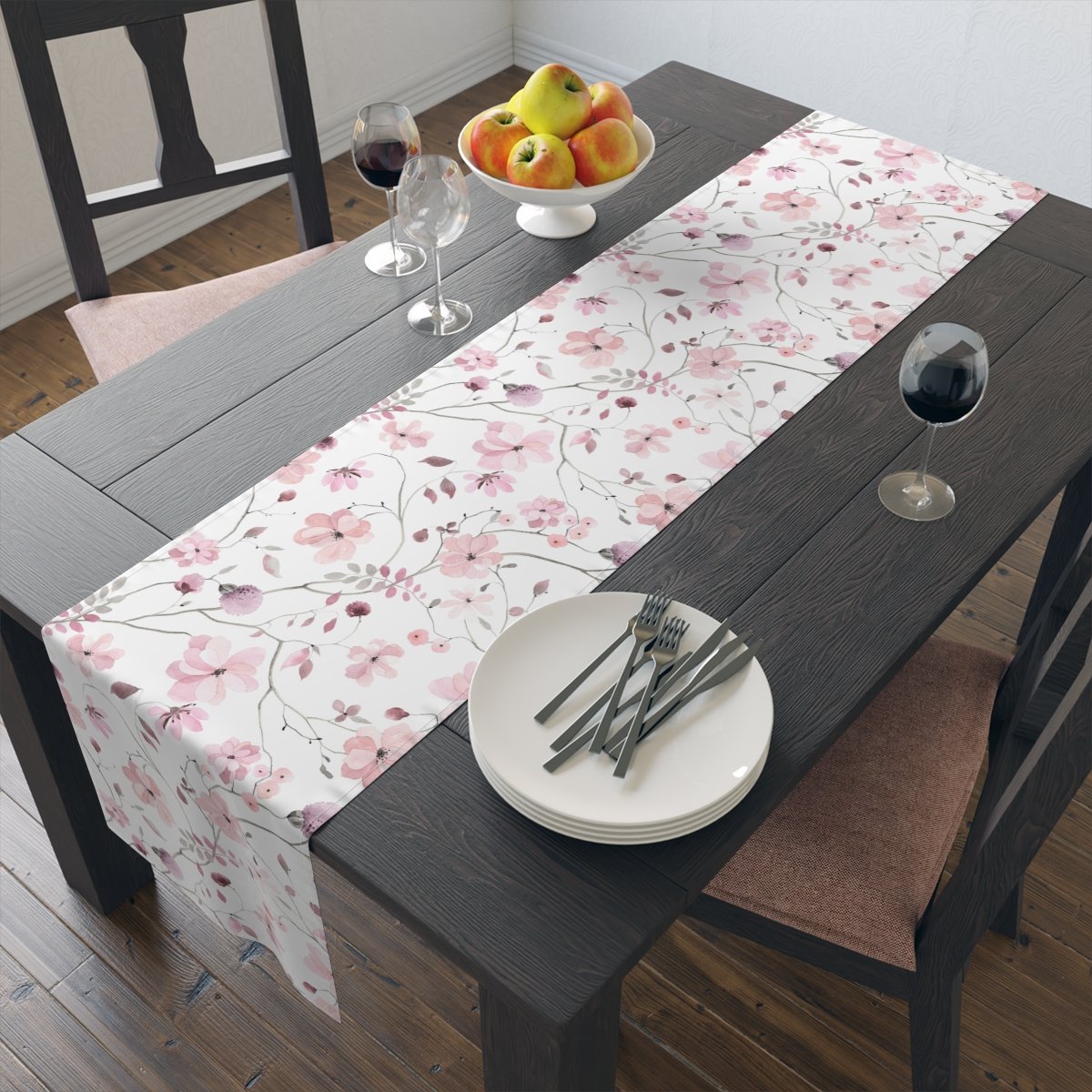 Light Pink Floral Print Dining Table Runners - Image 9