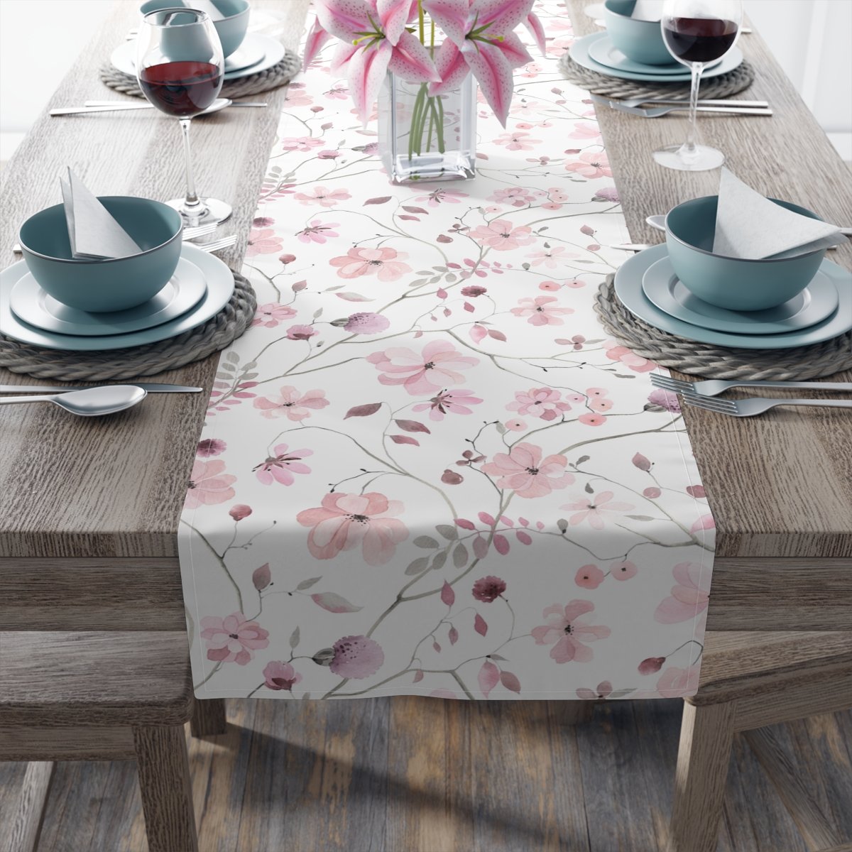 Light Pink Floral Print Dining Table Runners - Image 10
