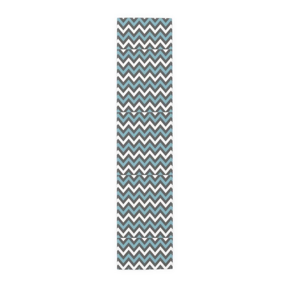 Printed White, Charcoal and Turquoise Chevron Table Runners - Image 5