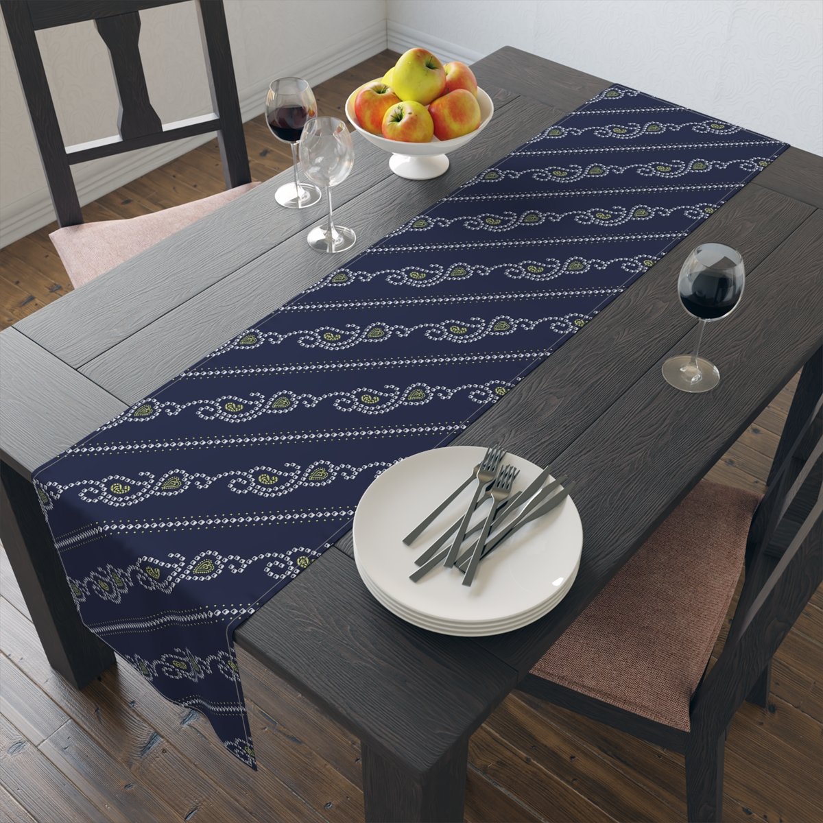 Paisley Bandanna Pattern on Navy Dining Table Runners - Image 9