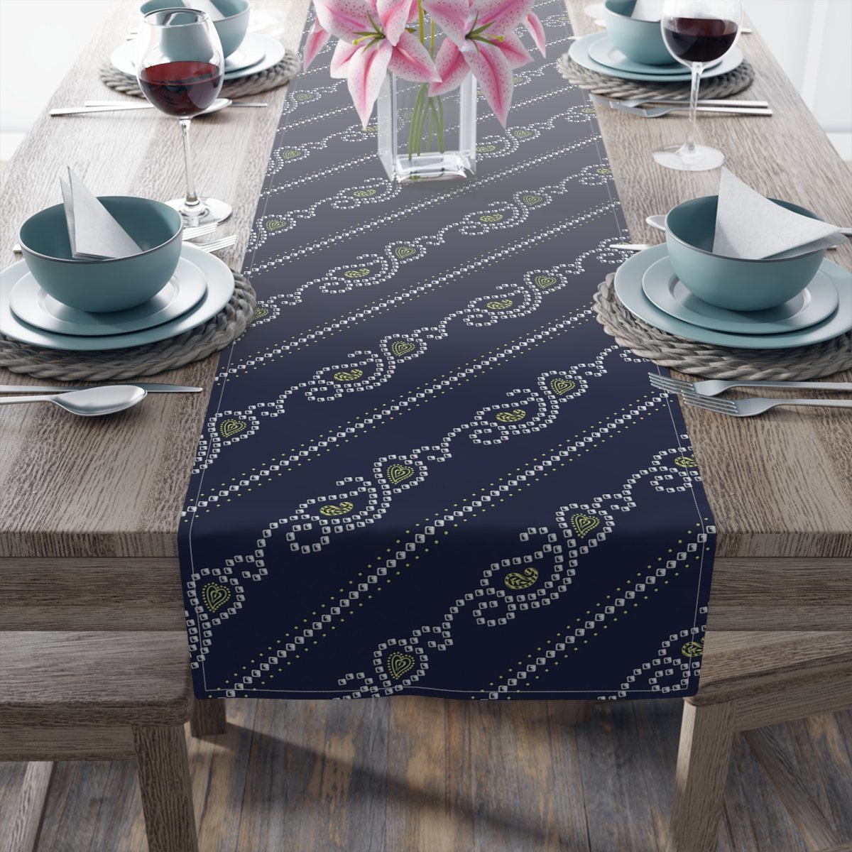 Paisley Bandanna Pattern on Navy Dining Table Runners - Image 10
