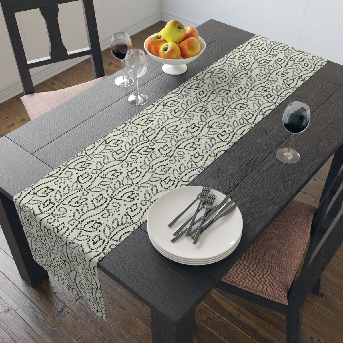 Cute Bandanna Pattern on Off White Dining Table Runners - Image 9