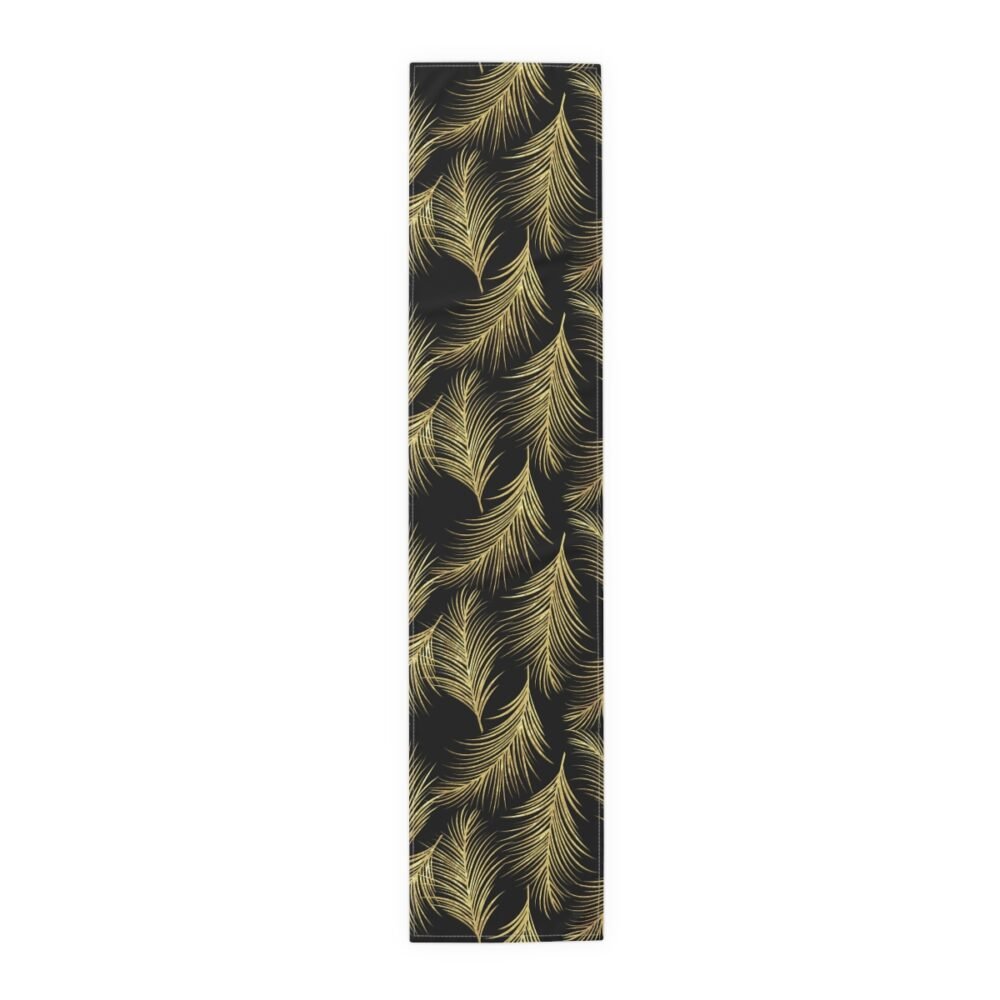 Art Deco Golden Palm Leaf Print on Black Dining Table Runners - Image 5