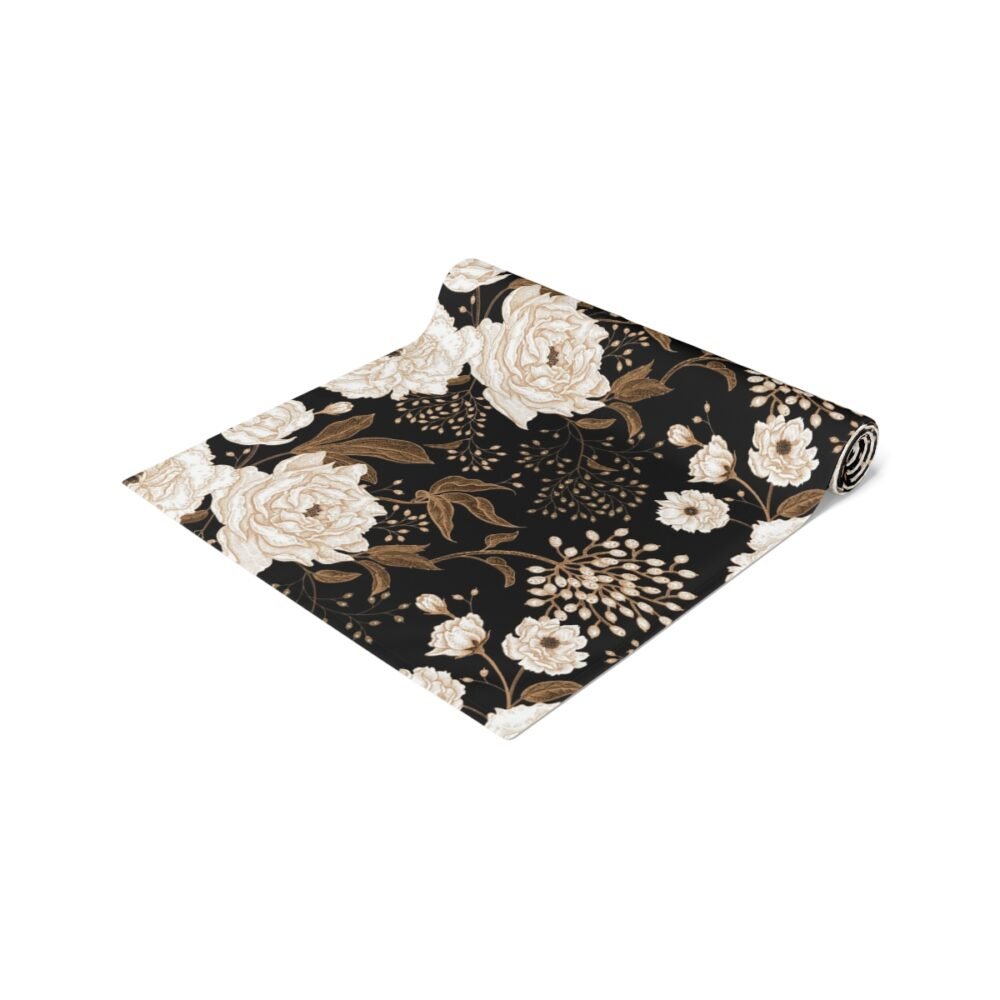 Floral Gold and White Peonies and Roses Oriental Style Table Runners - Image 12