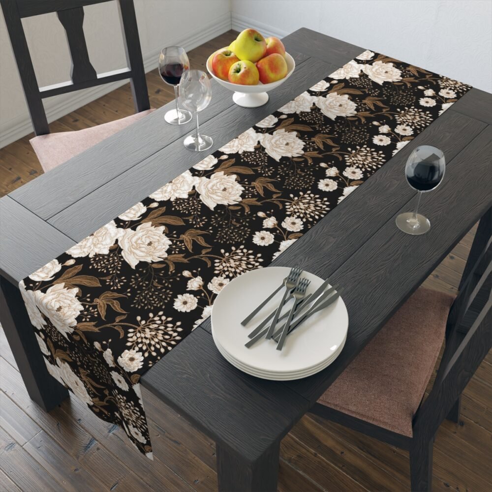 Floral Gold and White Peonies and Roses Oriental Style Table Runners - Image 14