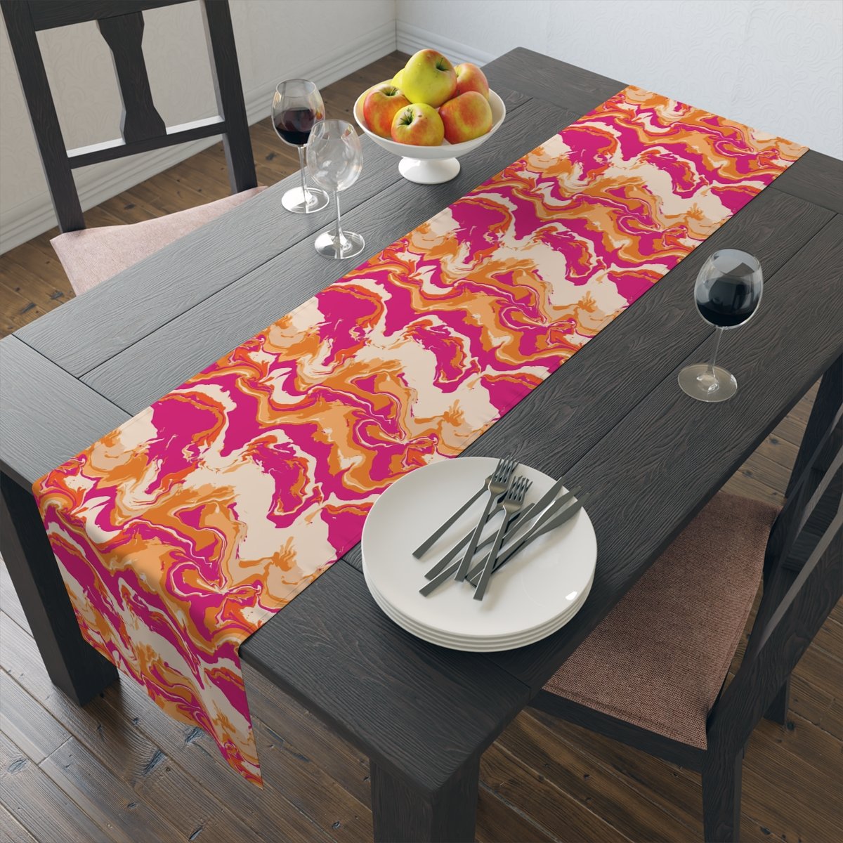 Camouflage Wavy Liquid Tie Dye Marble Pink Dining Table Runners - Image 14