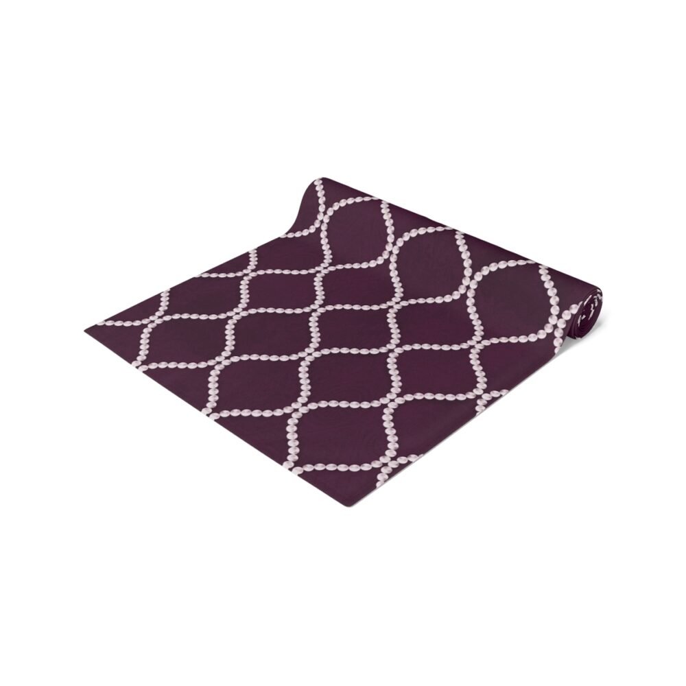 Printed Wavy Line Pearls Dark Purple Dining Table Runners - Image 12