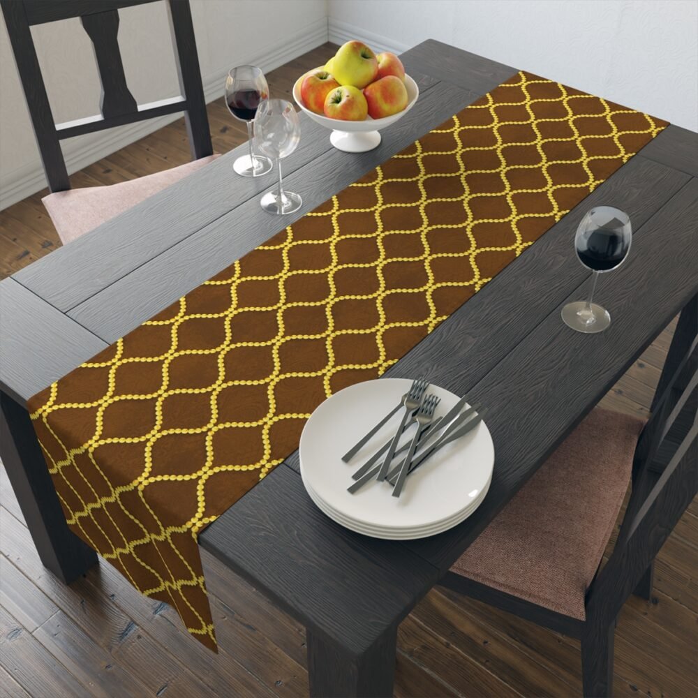 Decorative Golden Wavy Line Pearls Brown Dining Table Runners - Image 14