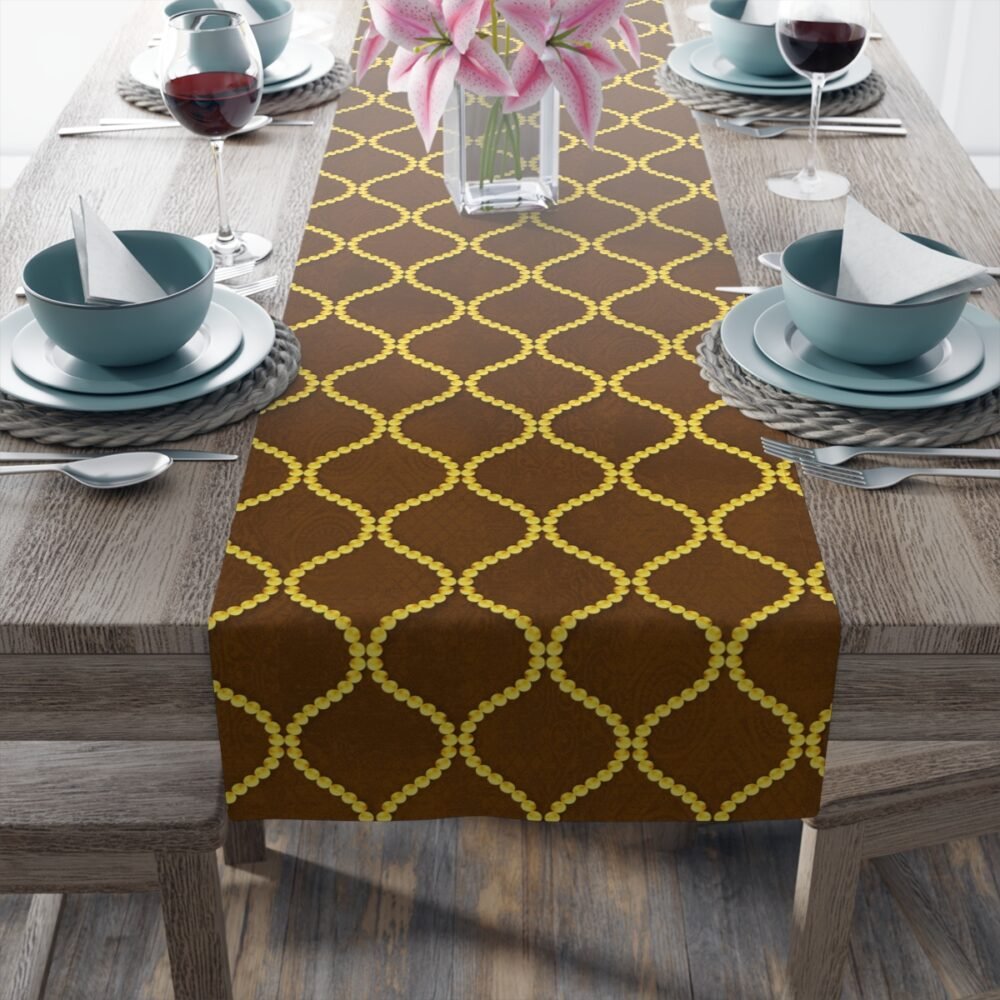 Decorative Golden Wavy Line Pearls Brown Dining Table Runners - Image 15