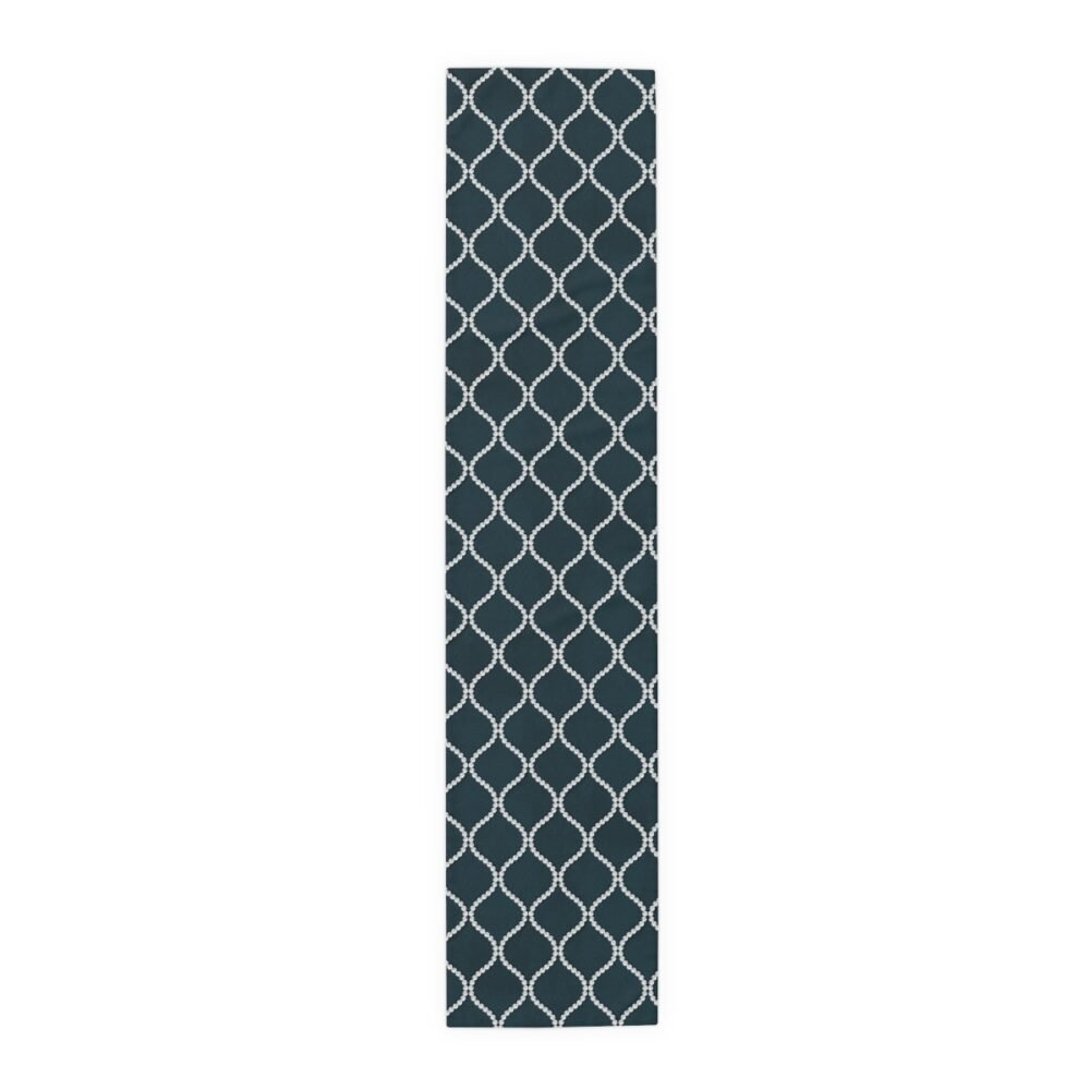 Abstract Wavy Line Pearls Navy Blue Table Runners - Image 11