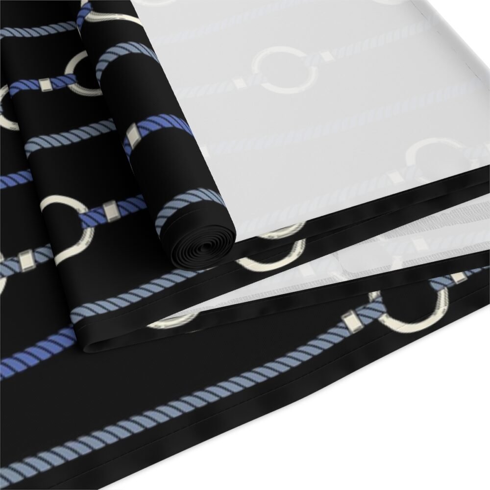 Trendy Blue Nautical Ropes Stripes Print on Black Table Runners - Image 13