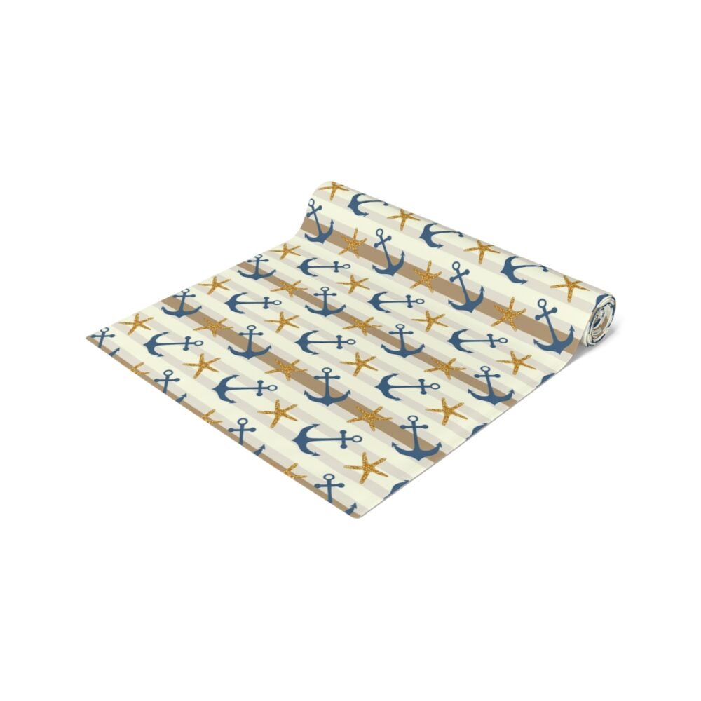 Nautical Anchor and Starfish Print on White Table Runners - Image 12