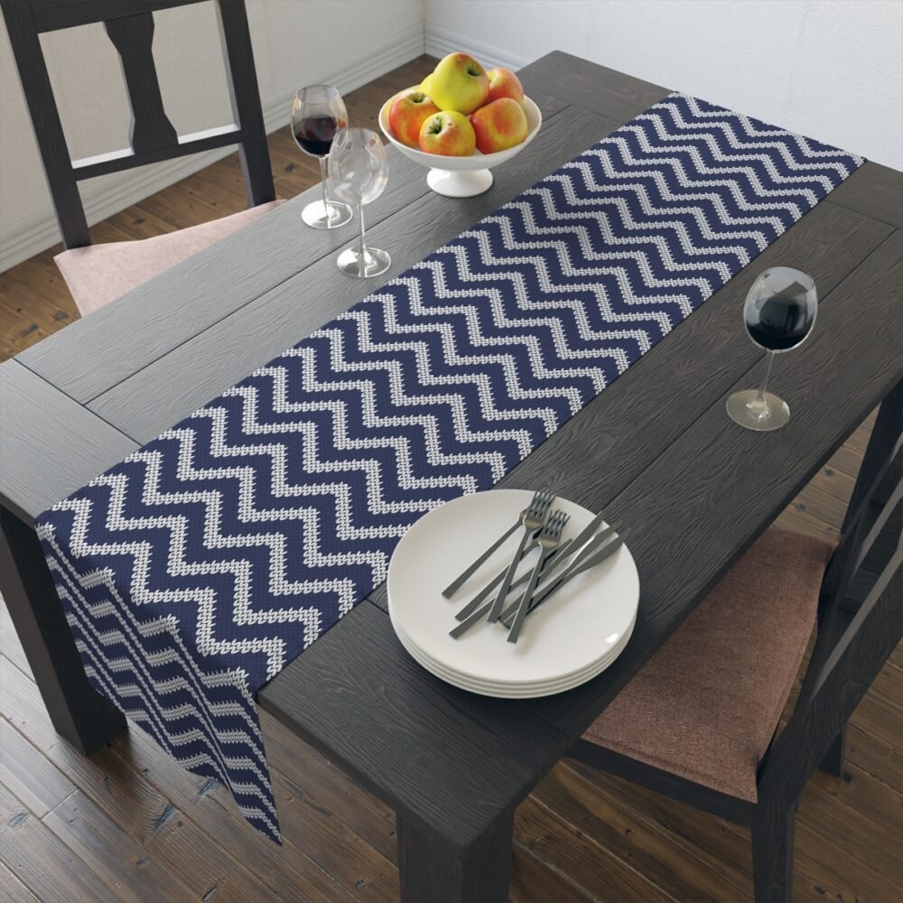 Navy Chevron Nautical Print Dining Table Runners - Image 14