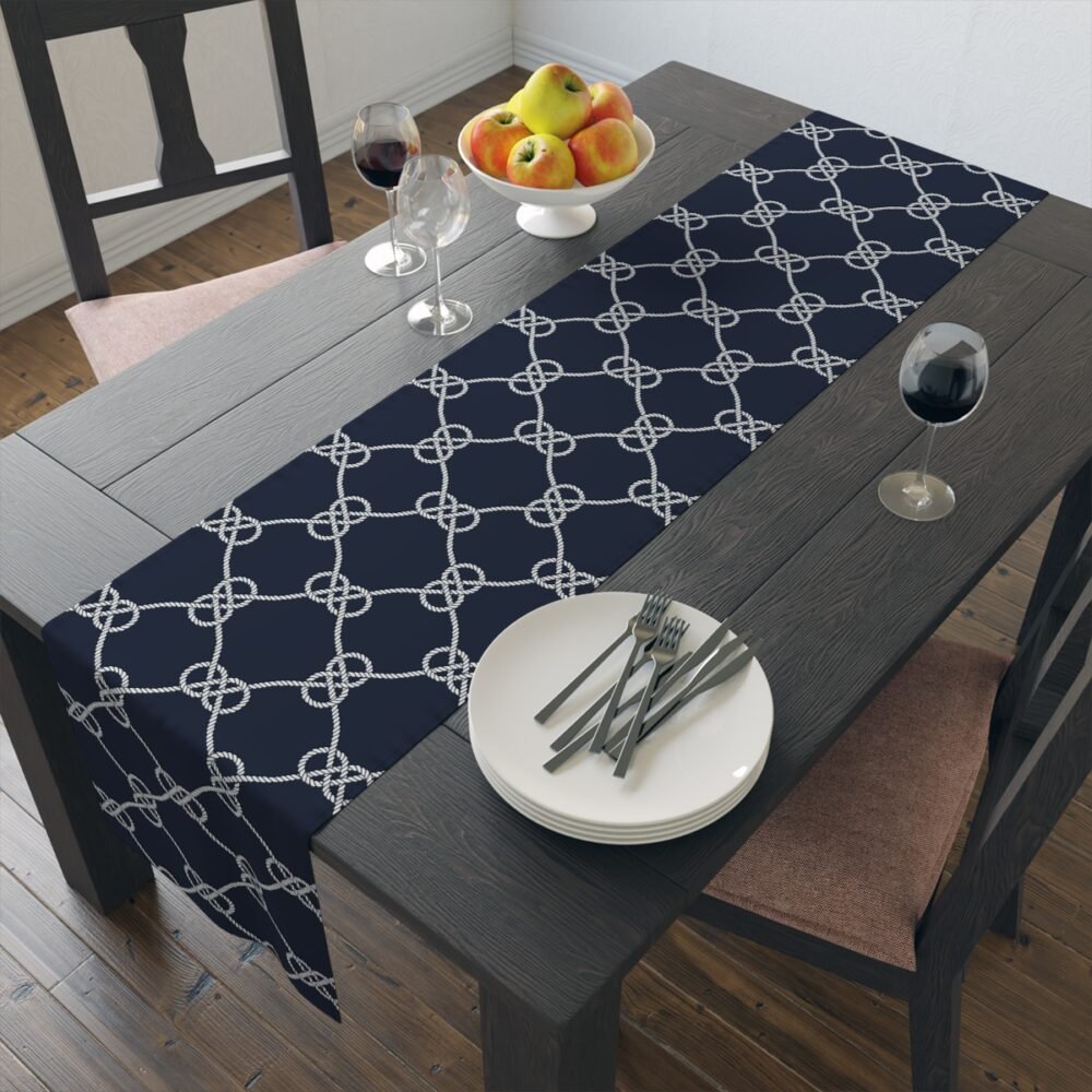 Nautical Rope Pattern on Dark Blue Dining Table Runners - Image 14
