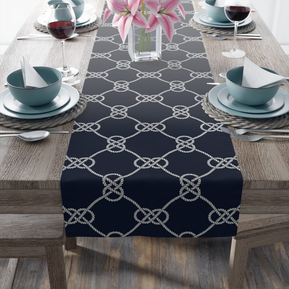 Nautical Rope Pattern on Dark Blue Dining Table Runners - Image 15