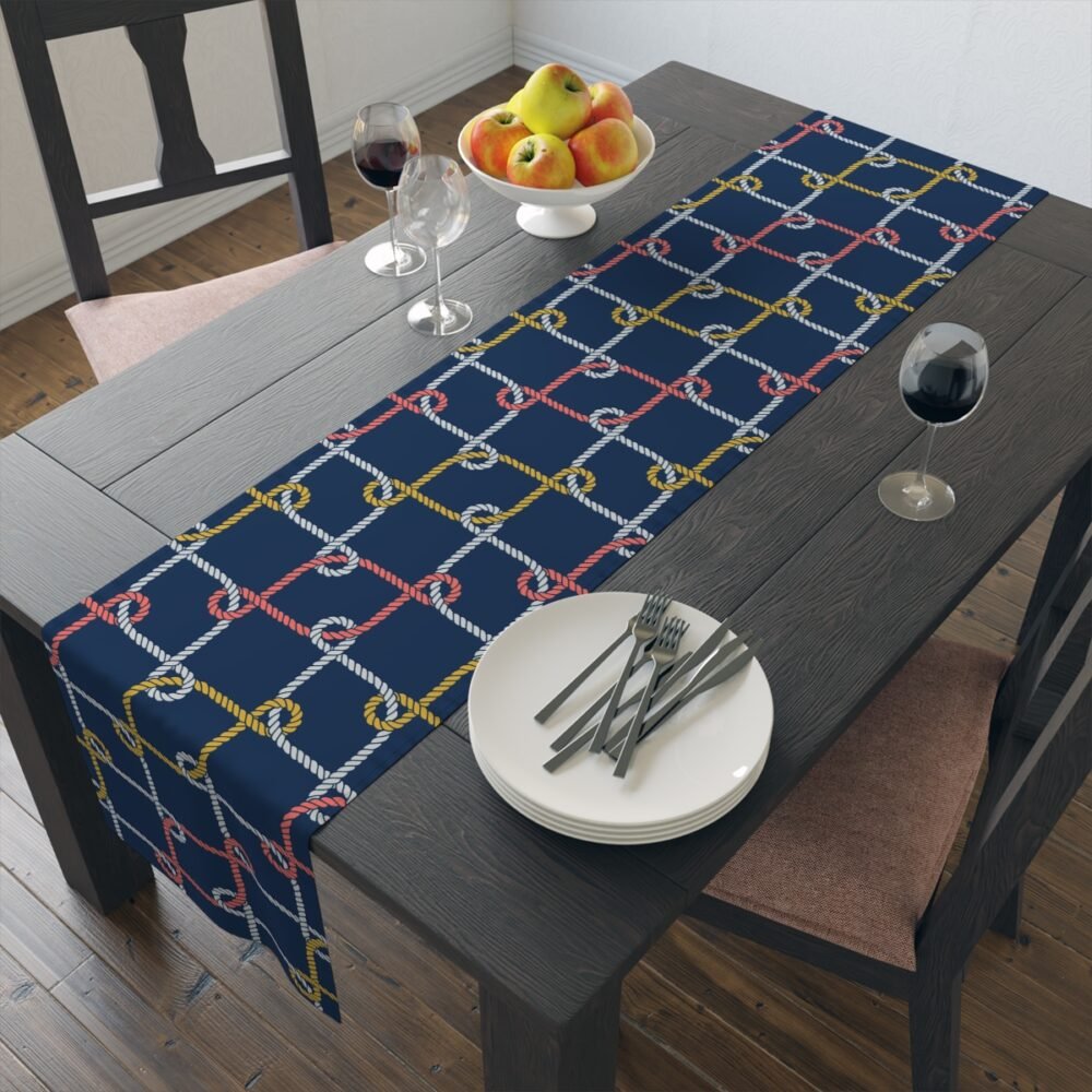 Decorative Colorful Nautical Rope Loop on Dark Blue Table Runners - Image 14