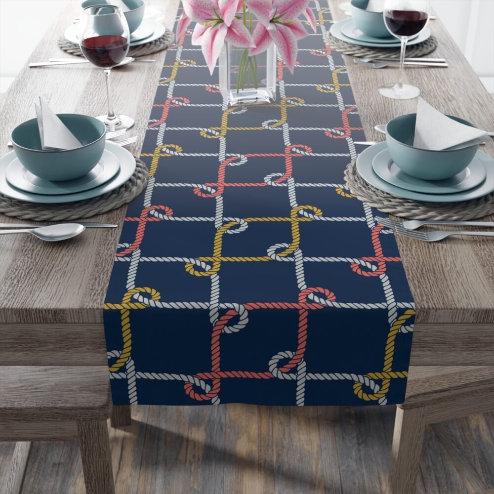 Decorative Colorful Nautical Rope Loop on Dark Blue Table Runners - Image 15
