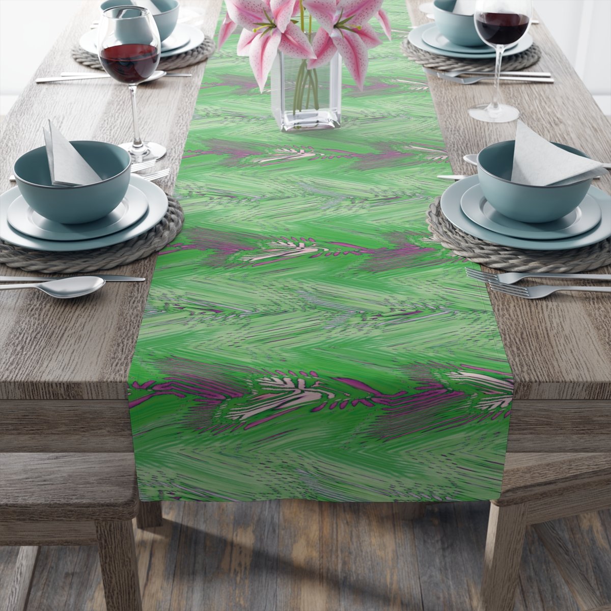 Lettuce Green Tie Dye Spring Dining Table Runners - Image 15