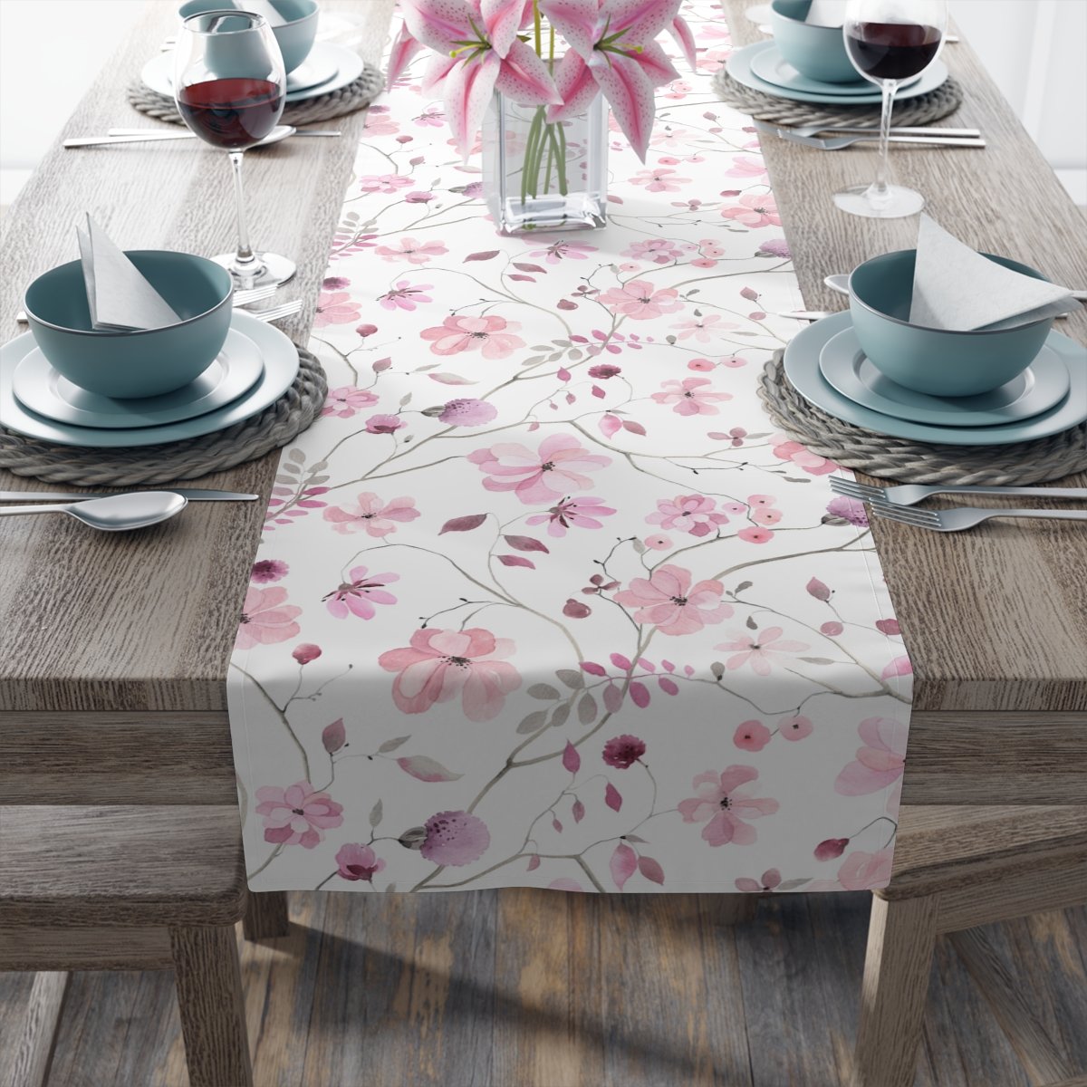 Light Pink Floral Print Dining Table Runners - Image 15