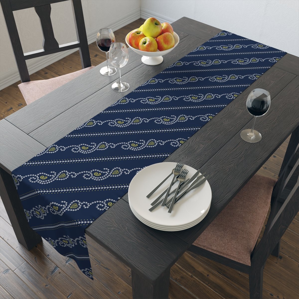 Paisley Bandanna Pattern on Navy Dining Table Runners - Image 14