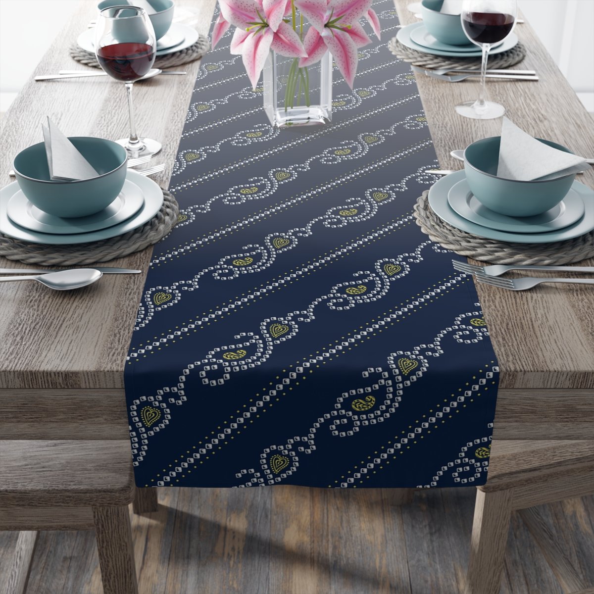 Paisley Bandanna Pattern on Navy Dining Table Runners - Image 15