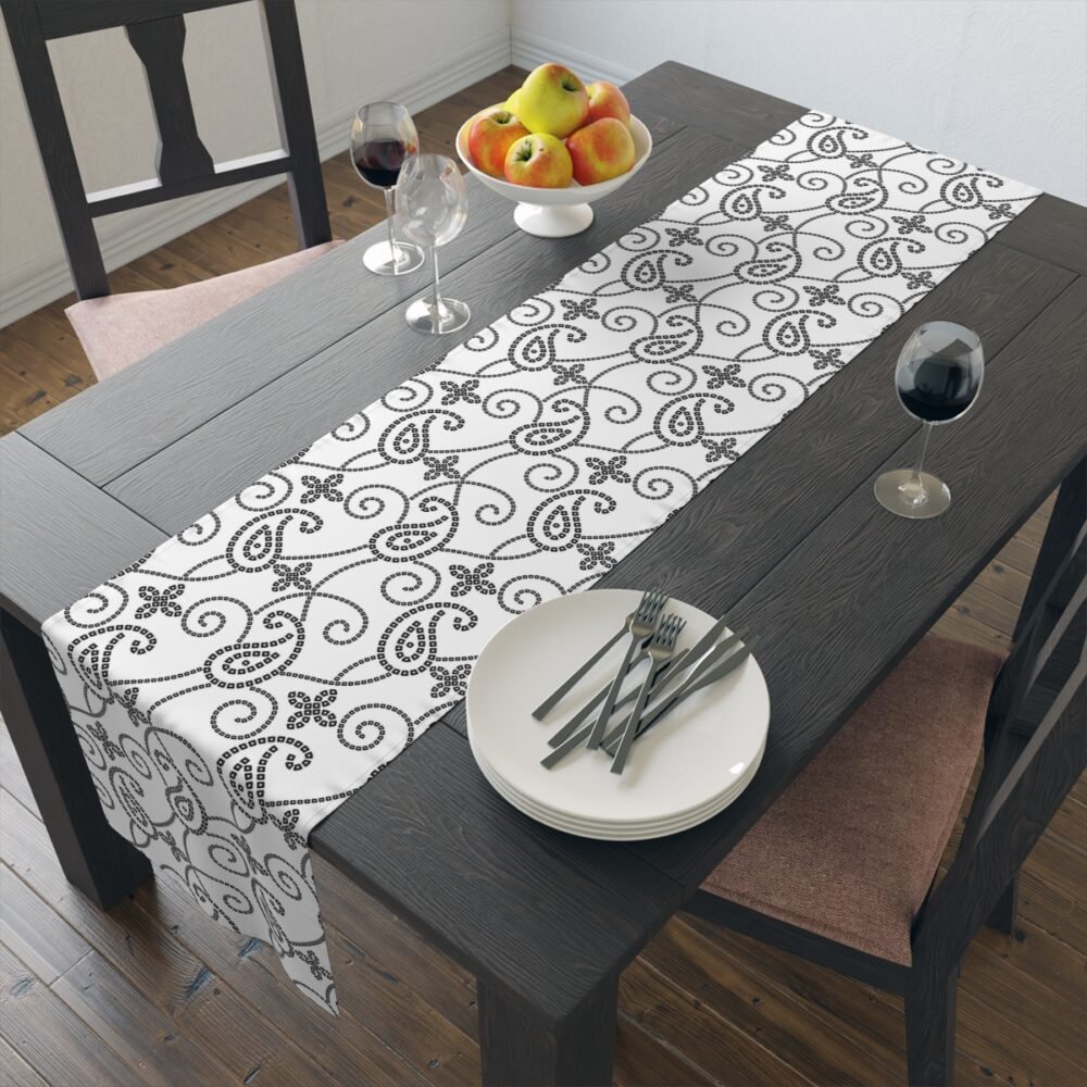 Gujrati Paisley Bandanna Print Black n White Table Runners - Image 14