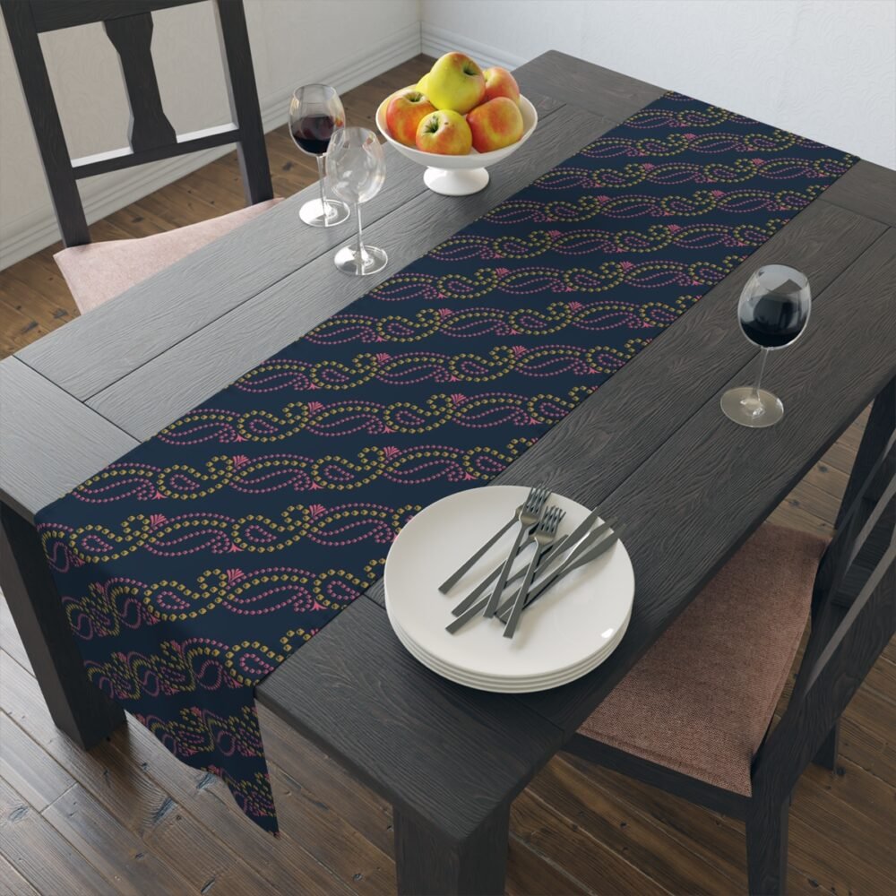 Pink Gold Bandanna Print on Blue Dining Table Runners - Image 14